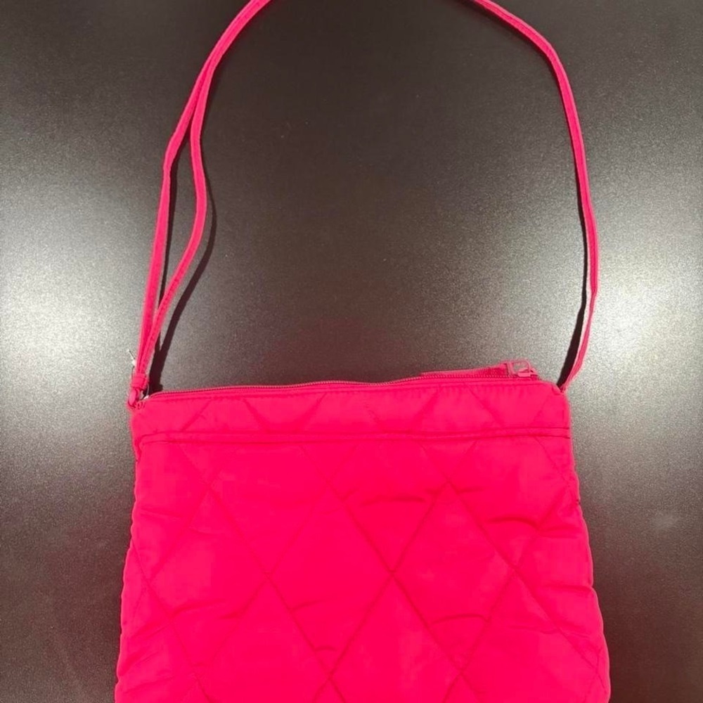 Vera Bradley Hot Pink Quilted Microfiber Crossbody Bag Floral Interior Pocket